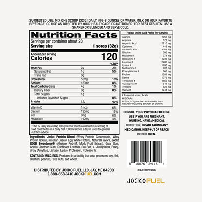 Jocko Fuel Whey Protein Powder, Vanilla Milkshake, 22g Protein, Digestive Enzymes + Probiotic Blend, No Sugar Added, with Essential Amino Acids + Electrolyte Minerals, 28 Servings