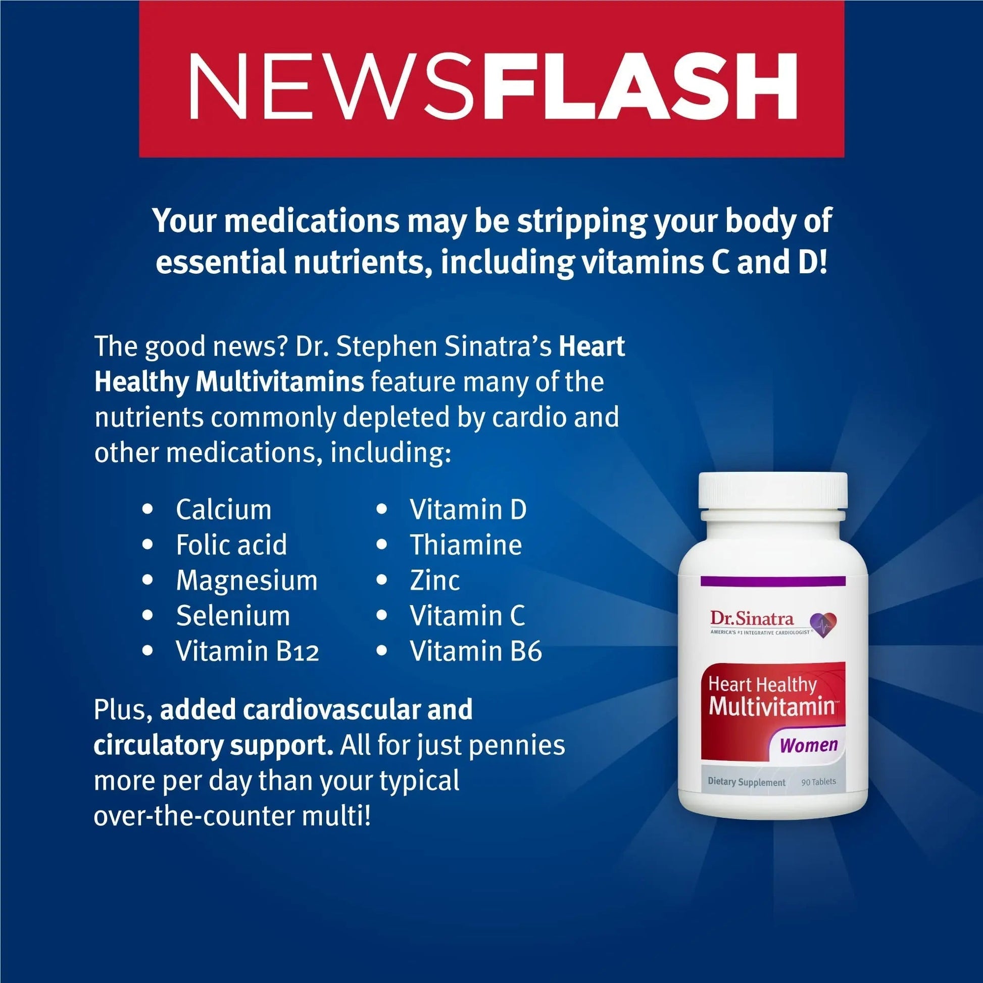 Dr. Sinatra Heart Healthy Multivitamin for Women with Vitamin D 1000 IU, A, B12, C, E, Biotin, Folate, and Zinc, 90 Tablets (30-Day Supply) Dr. Sinatra