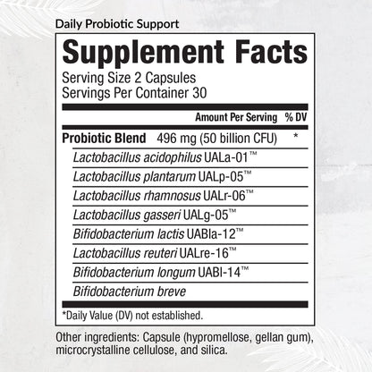 Equilife Daily Probiotic Support, 50 Billion CFU, 8 Probiotic Strains, Digestive and Gut Health Supplement for Men and Women, Gluten Free, Soy and Dairy Free