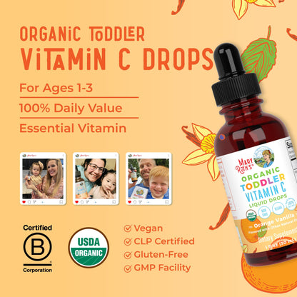 MARYRUTH'S Organic Toddler Vitamin C Drops for Immunity | Ages 1-3 Years | 15 mg Per Serving | Vitamin C for Immune Support & Overall Health | Vegan | Sugar Free