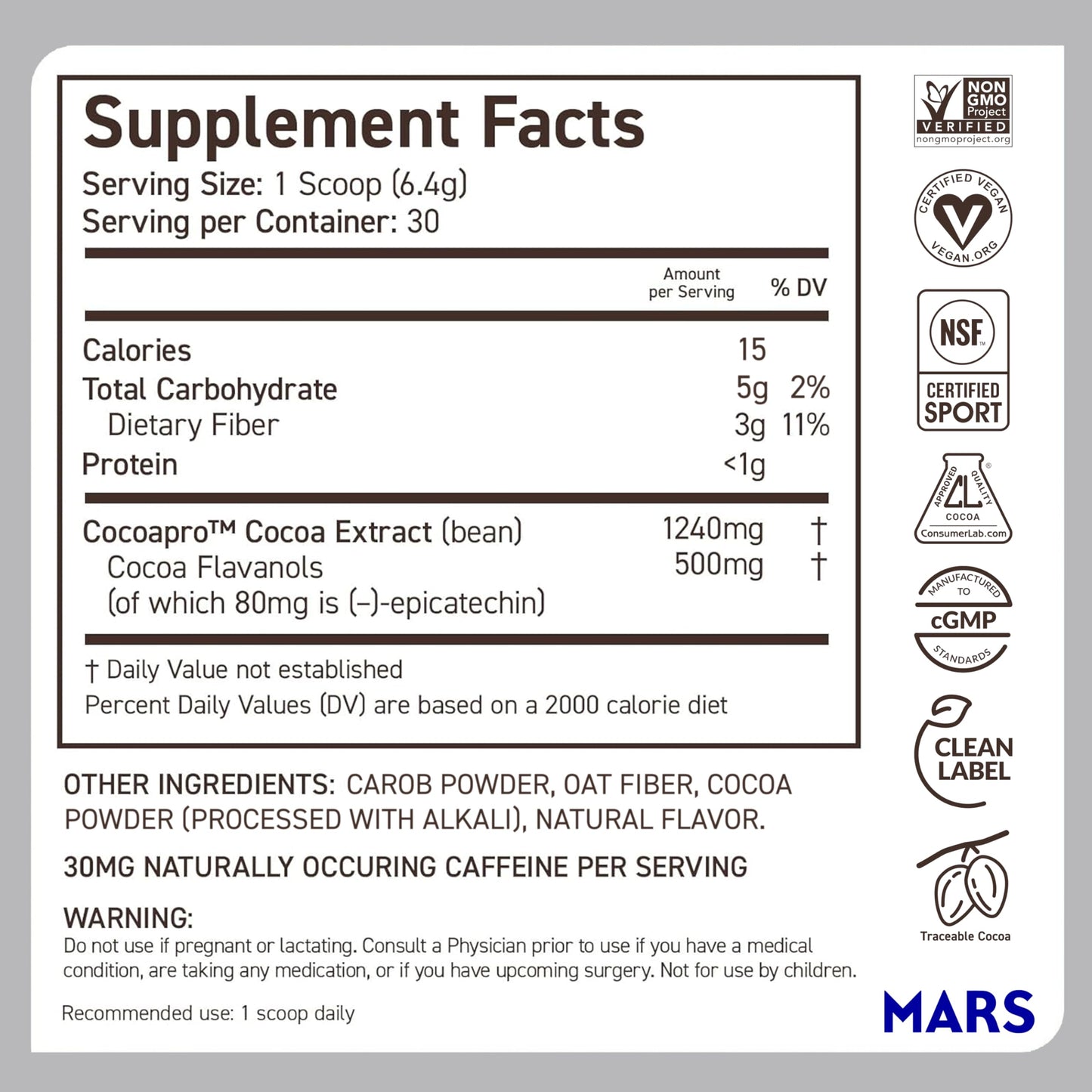 CocoaVia Cocoa Flavanols 500mg – Heart and Brain Support, High Flavanol Cocoa Powder