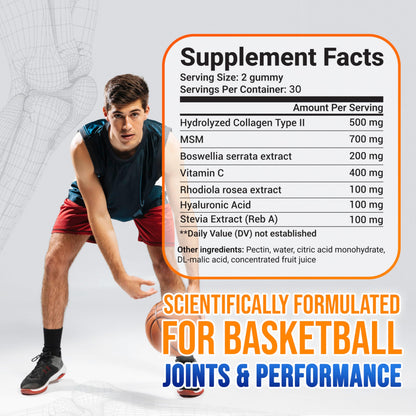 MYRELI Hydrolyzed Collagen Type II 500mg, MSM 700mg, Boswellia 200mg, Vitamin C 400mg, Rhodiola 100mg, Hyaluronic Acid 100mg, Joint Mobility, Flexibility, Basketball Athletes, Vegan, Non GMO, 60 Gummy MYRELIBuy Supplements Australia