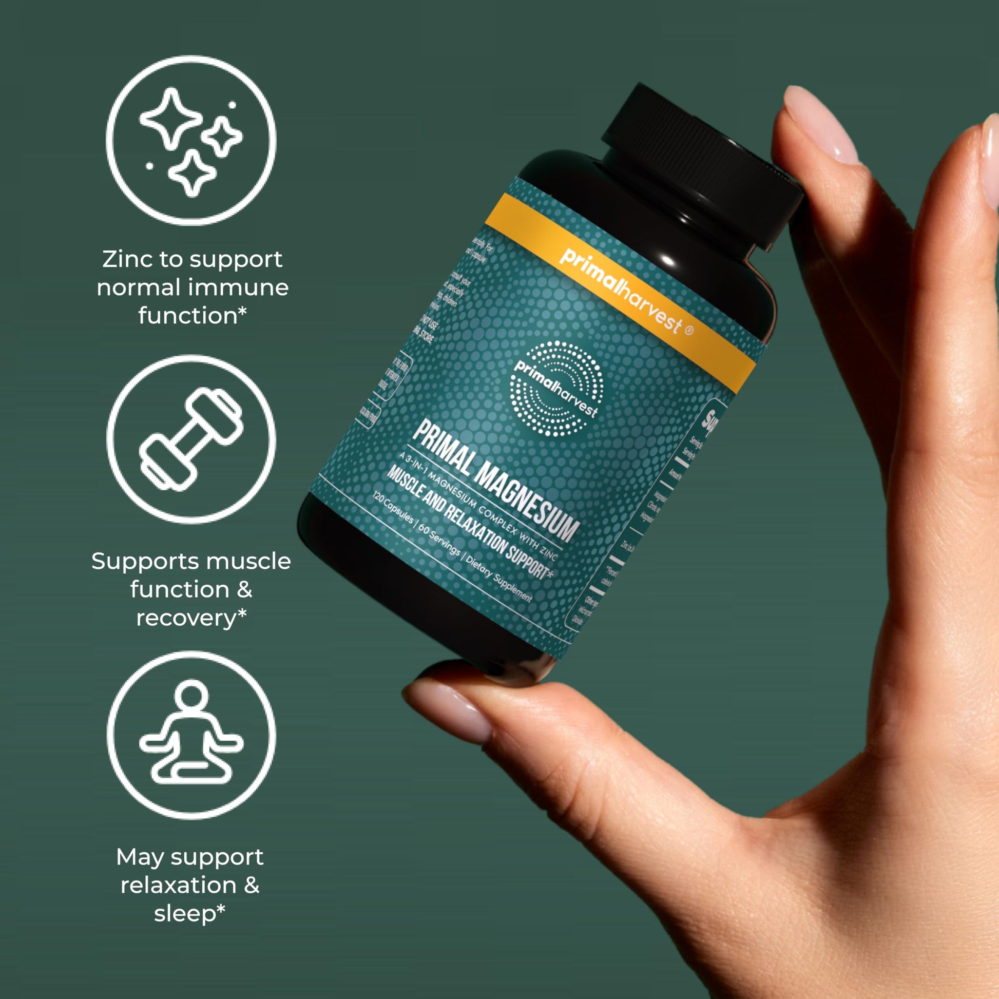 Magnesium Supplement Complex 310mg by Primal Harvest with Magnesium Glycinate, Citrate, Malate, and Zinc 120 Capsules Primal Harvest buy supplements Au
