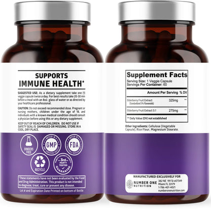 N1N Premium Black Elderberry Capsules for Adults [Max Strength] Pure and Potent Elderberry from Sambucus Nigra to Support Immunity & Skin Health, Non-GMO, Gluten Free, 60 Veg Caps Number One NutritionBuy Supplements Australia