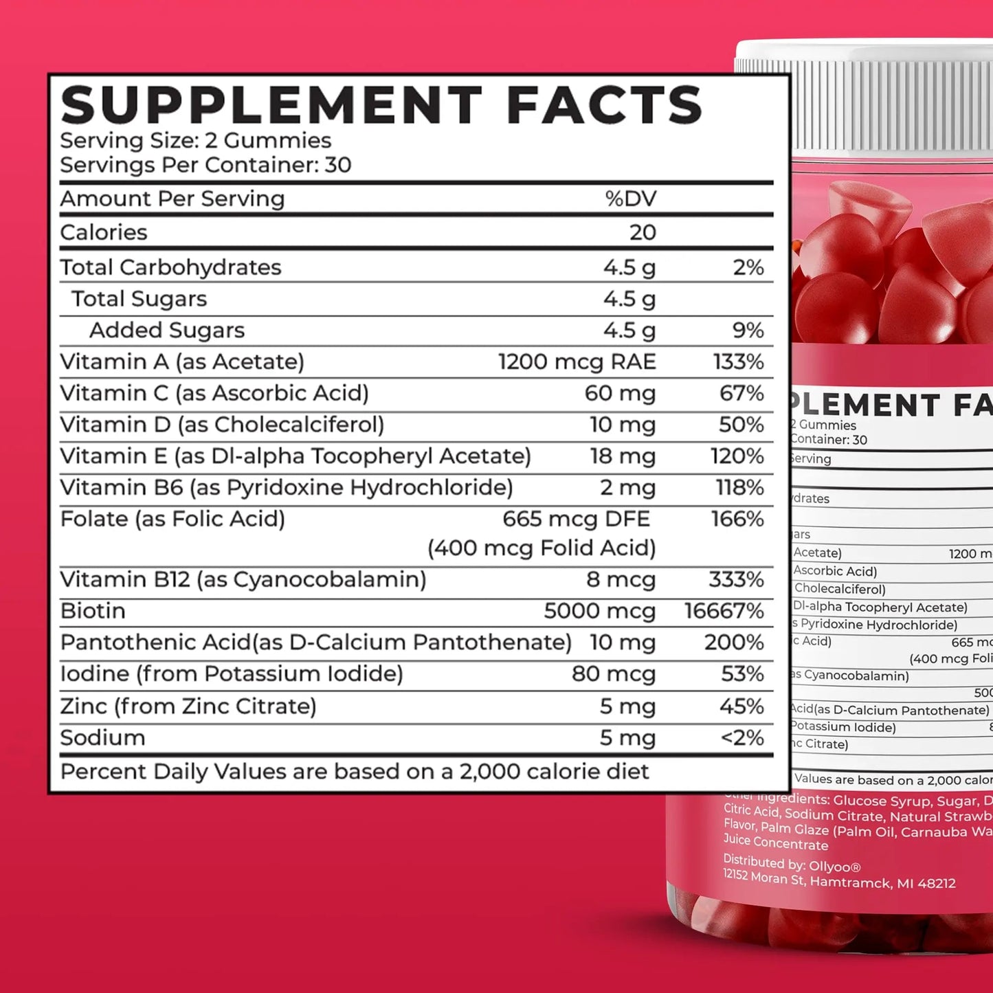 Ollyoo Multivitamin Gummies for Adults | Cherry & Strawberry Flavor | Great Source of Vitamin A & Essential Nutrients | Ollyoo