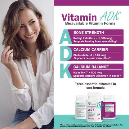 NatureGenX ADK Vitamin Supplement – Vitamins A, D3 & K2 MK-7 for Bone Health & Calcium Absorption – Gluten-Free, Non-GMO, Soy-Free