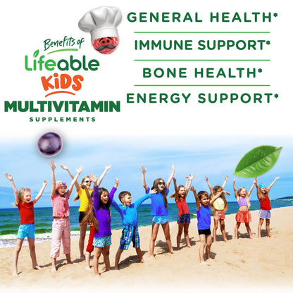 Lifeable Kids Multivitamin Gummies | Great Tasting Multivitamin for Kids | with Vitamins A, C, D, E, B6, B12, Zinc, Biotin Lifeable