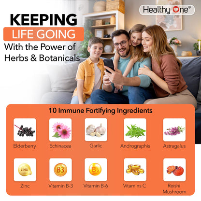 Healthy Immune - 10 in 1 Formula - Cold & Flu Virus - Sick & Illness - Covid - Elderberry - Echinacea - Vitamin C - Zinc - Garlic - Reishi - Andrographis - Astragulus - Antioxidants - Immunity - 120ct Healthy One buy supplements Au