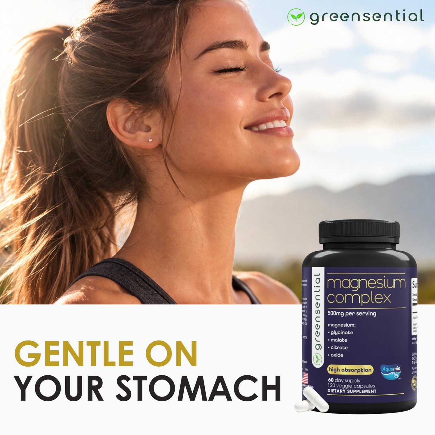 Greensential 5-in-1 Magnesium Complex 500mg | Glycinate, Malate, Citrate, Oxide & Aquamin® | for Sleep, Muscle & Heart Support | High Absorption, Vegan, 120 Capsules Greensential buy supplements Au