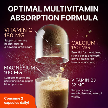 Multivitamin Supplement | Complex with Vitamin A, C, D, E, K1, B, Zinc & Chromium | Hair, Skin & Nail Beauty Vitamins | Immune Support Supplements for Men & Women | 60 Capsules SUPLINT buy supplements Au
