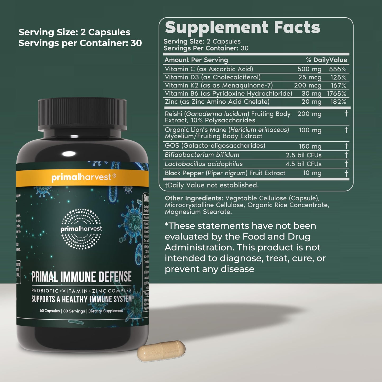 Primal Harvest Immune Defense 10-in-1 Supplement with Probiotics, Zinc, and Vitamins C, D3, K2, B6 Daily Immune Support for Adults Primal Harvest buy supplements Au