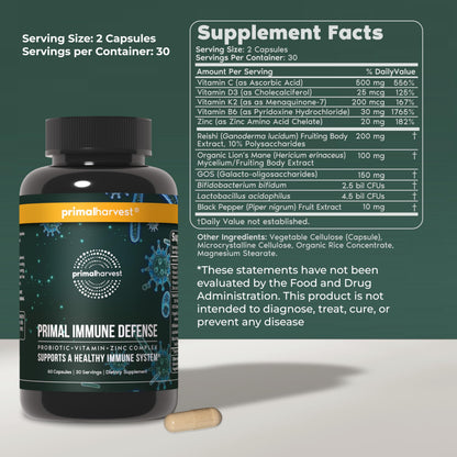 Primal Harvest Immune Defense 10-in-1 Supplement with Probiotics, Zinc, and Vitamins C, D3, K2, B6 Daily Immune Support for Adults Primal Harvest buy supplements Au