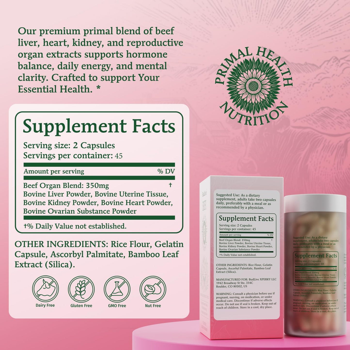 BudLive Beef Organ Supplement for Women – 100% Grass-Fed & Pasture Raised [Ovary, Liver, Spleen, Kidney & Heart] Primal Nutrition for Hormone Support, Energy & Wellness, 90 Capsules BudLiveBuy Supplements Australia