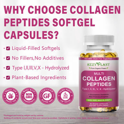 Multi Collagen Peptides Softgel - Type I, II, III, V, X - Hydrolyzed Collagen Peptides with Biotin Vitamin C Hyaluronic Acid for Women & Men, Supports Skin Hair Nail & Joint, Non-GMO, 60 Servings