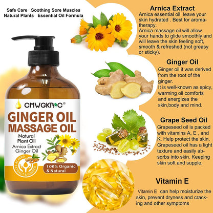 Ginger Oil,Ginger Massage Oil for Lymphatic Drainage,Natural Body Oil for Skin,Arnica Oil,Sore Muslce Massage Oil,Spa Ginger Oil-Warming and Relaxing for Mothers Day Gifts for Wife,Fathers Day Gift CMWGKBC buy supplements Au