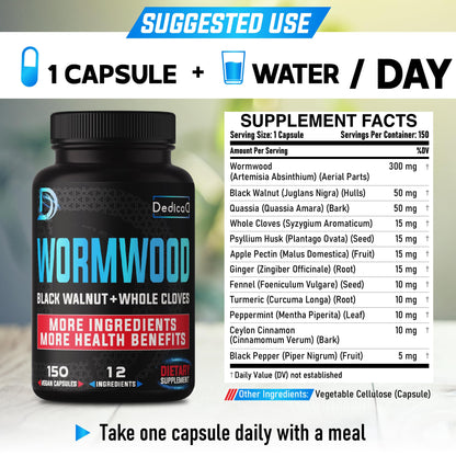 DEDICAD Premium Wormwood Extract Capsules - 5 Month Supply for Immune - 12 Herbs Blended with Black Walnut Leaves, Ginger, Turmeric & More - 150 Counts DEDICAD buy supplements Au
