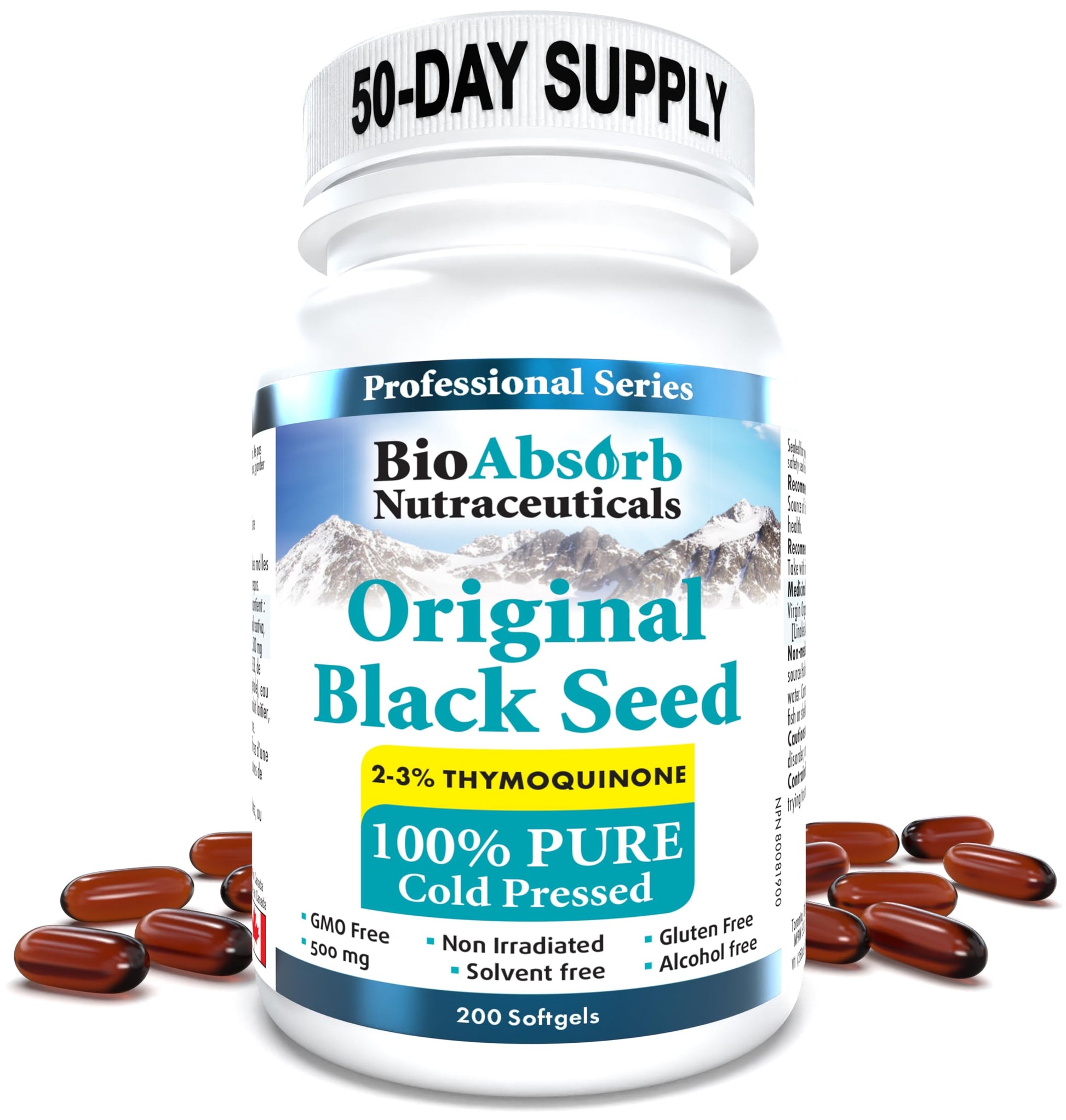 Bio Absorb Black Seed Oil Cold Pressed Capsules. 200 softgels, 500mg (50-Day Supply). No Aftertaste. Bio Absorb Nutraceuticals buy supplements Au