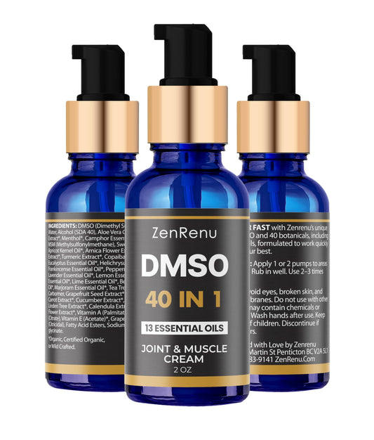 Zenrenu DMSO Cream 99.995% Pure Pharmaceutical Grade - 40-in-1 Advanced Formula -12 Essential Oils, Arnica, Aloe Vera, MSM - Fast-Absorbing Cream – 2 oz Glass Pump Bottle – Made in USA ZenrenuBuy Supplements Australia