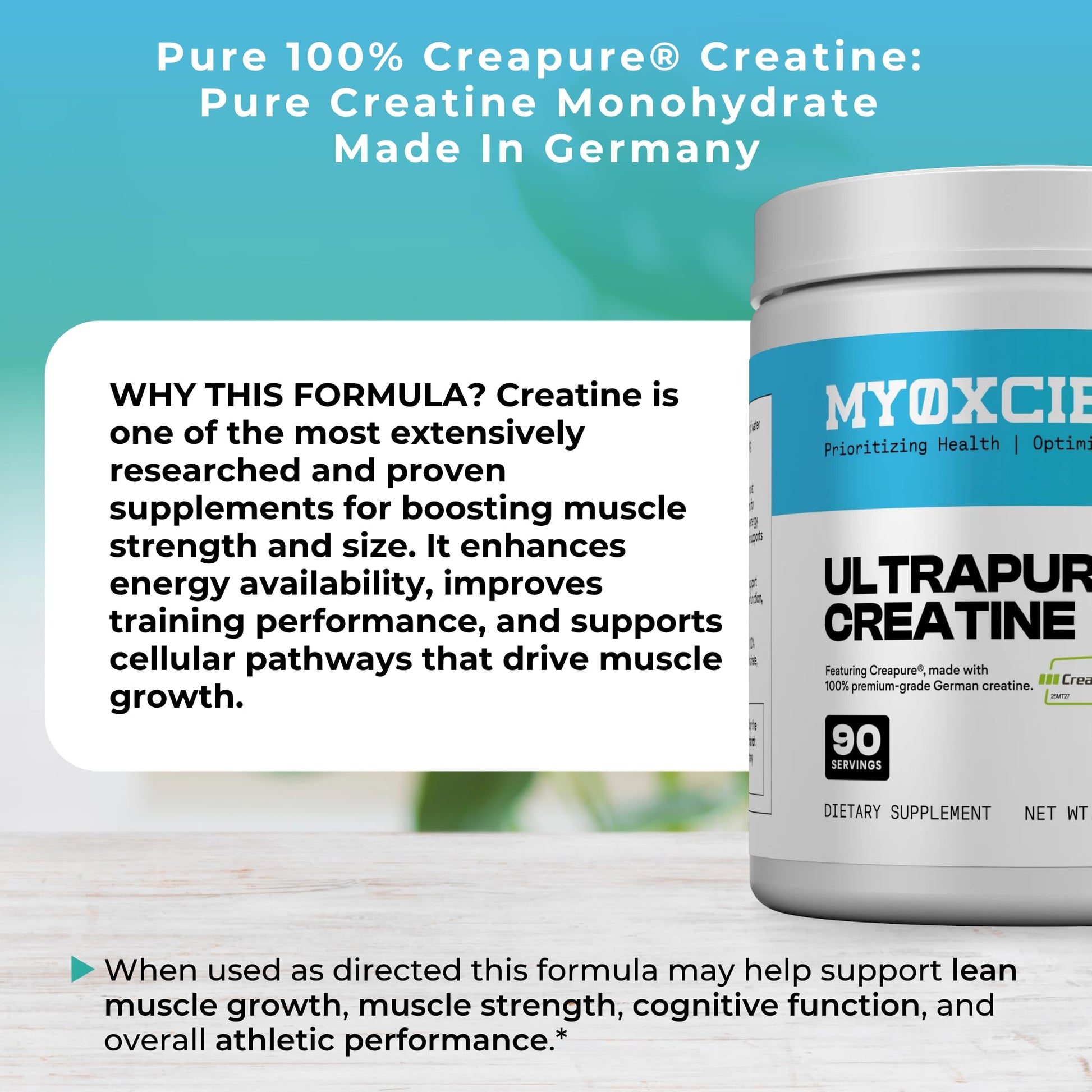MYOXCIENCE Creapure® Creatine | 5 Grams German Creatine Monohydrate Per Serving | Supports Muscle Performance, Lean Body Mass, & Cognition (90 Serving Jar) MYOXCIENCE buy supplements Au