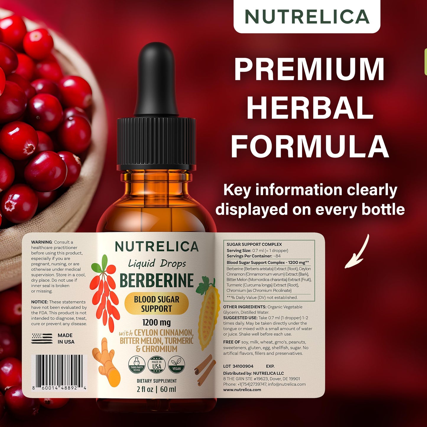 Berberine with Ceylon Cinnamon, Bitter Melon, Turmeric & Chromium – Blood Sugar Balance & Glucose Metabolism