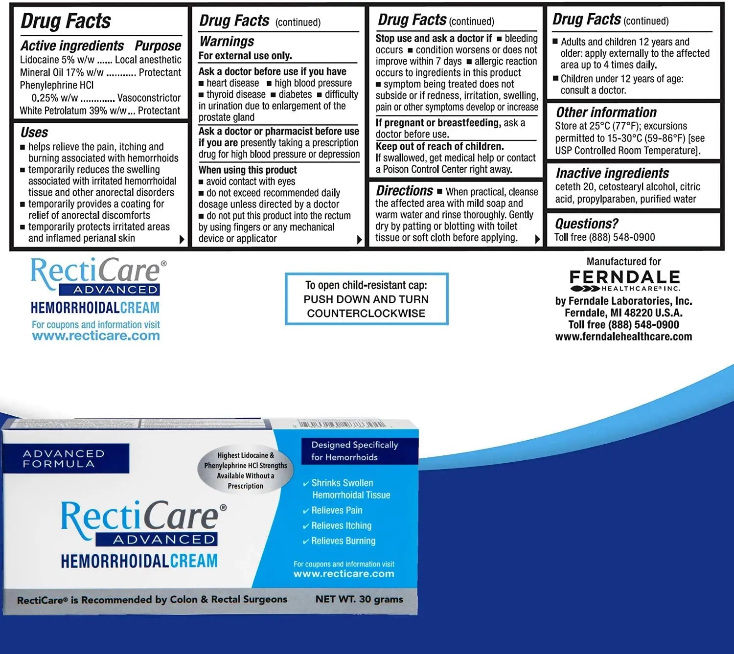 Recticare Advanced Hemorrhoidal Cream: Advanced Treatment to Shrink & Soothe Hemorrhoids - Itch, Pain, Burn Relief - 30g Hemorrhoidal Cream with Lidocaine RecticareBuy Supplements Australia