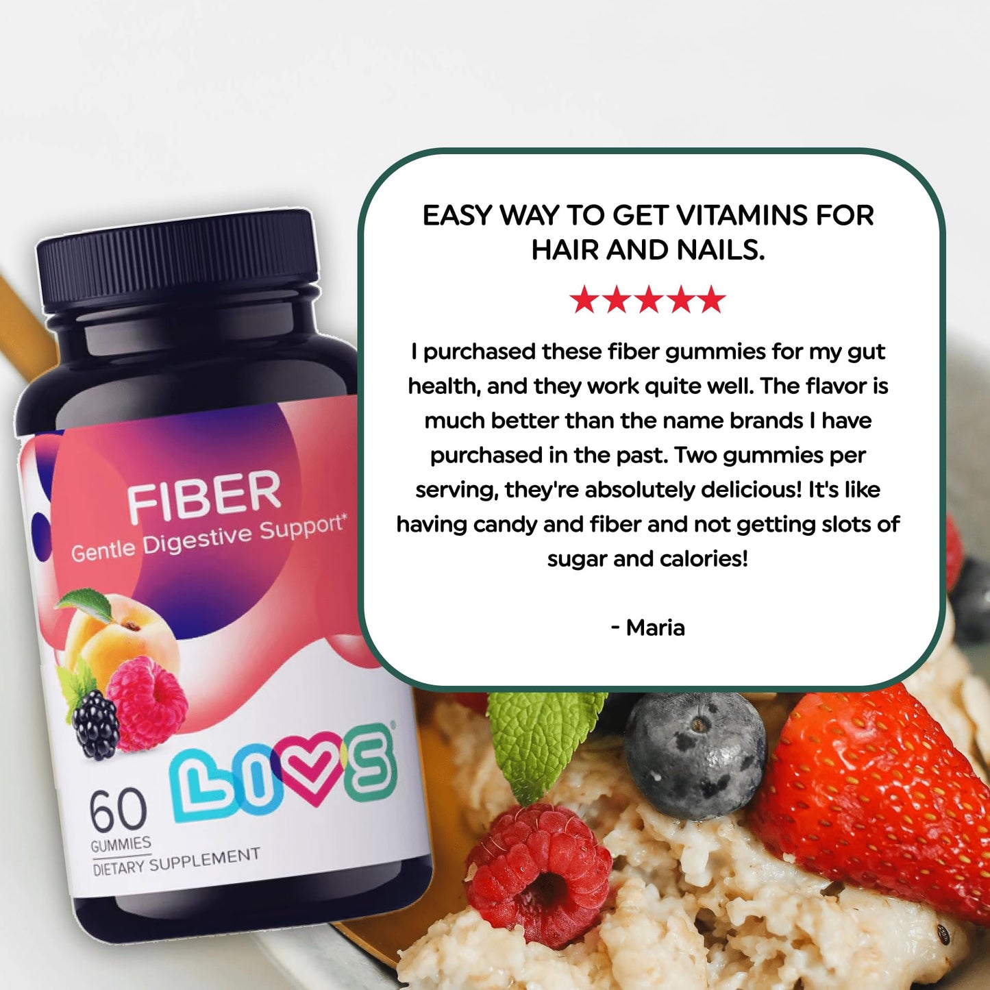 LIVS Fiber Gummies for Adults – Promote Digestive Support & Regularity | Gut Health & Smooth Digestion | Plant-Based Prebiotic | Non-GMO Fiber Supplement