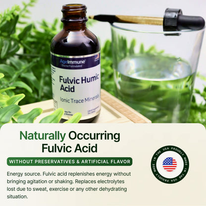 Fulvic Humic Acid 75 + Trace Minerals Liquid Supplement - Plant Derived in USA - Fulvic Acid Minerals Concentrate for Energy, Gut Health and Hydration