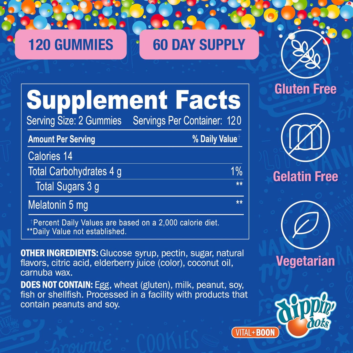 Dippin Dots - Melatonin Gummies for Kids & Adults (60 Days Supply) Strawberry Sunset Creme Flavor | 2.5mg Per Kids Melatonin Supplement for Faster,