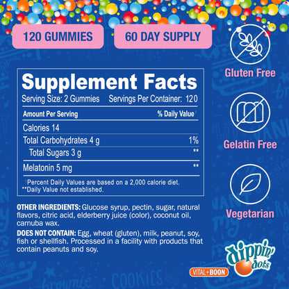 Dippin Dots - Melatonin Gummies for Kids & Adults (60 Days Supply) Strawberry Sunset Creme Flavor | 2.5mg Per Kids Melatonin Supplement for Faster,