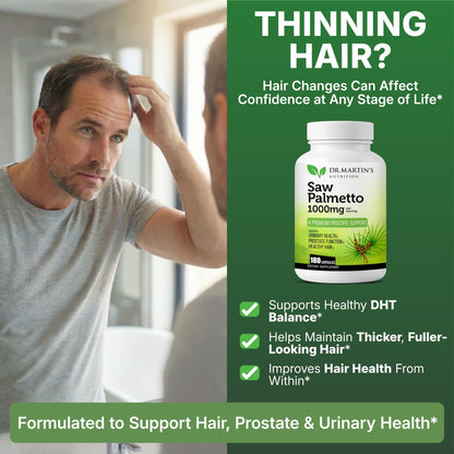 USA Grown Saw Palmetto | 180 Capsules Prostate Health Supplement | Hair Growth for Men & Women | Support to Help Maintain Normal Urination Frequency