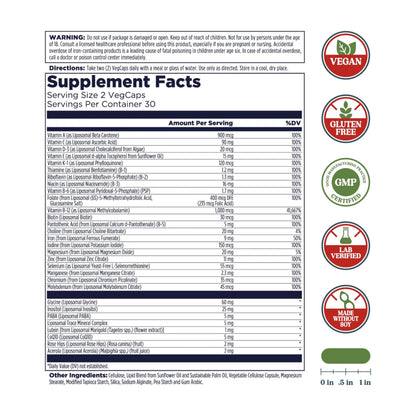KAL Liposomal Multivitamin - High Potency Liposomal Vitamin C, D-3, and More - Men and Women Multivitamin KAL
