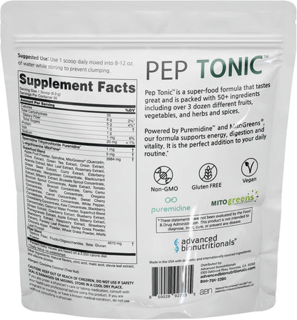 Advanced Bionutritionals Pep Tonic Powdered Superfood Formula 50 Fruits, Vegetables, Herbs, and Superfoods - Vegan, Vegetarian - 9.84 OZ - 279 g