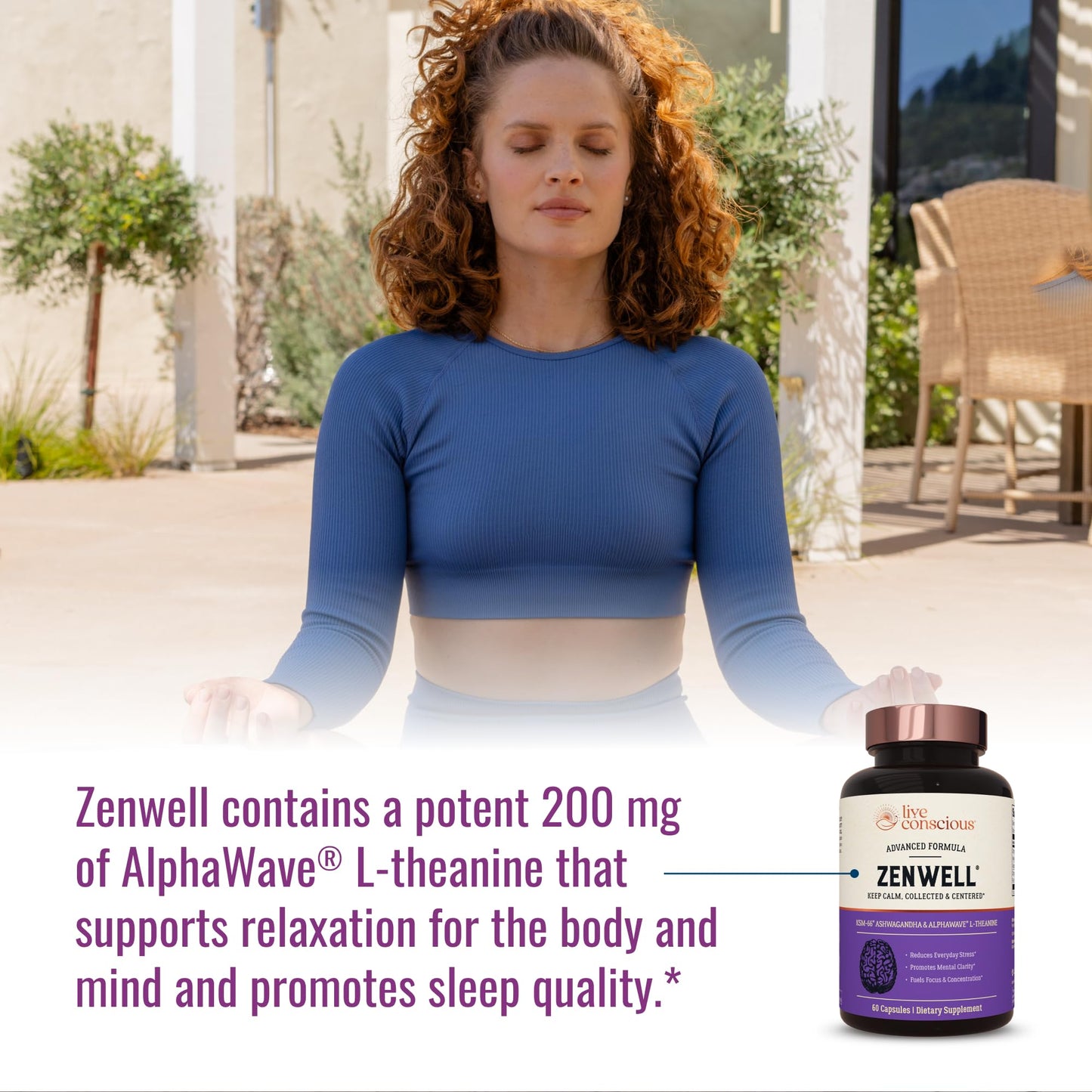 Live Conscious KSM-66 Ashwagandha Supplement w/L Theanine & AlphaWave - ZenWell Everyday Stress Relief, Cognitive, Brain Health