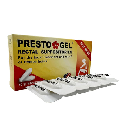 Presto Gel - Natural Hemorrhoid Rectal Suppositories - Rapid Hemorrhoid Treatment and Relief from Itching, Swelling, Burning and Discomfort - Pack of 12 DAN PharmBuy Supplements Australia
