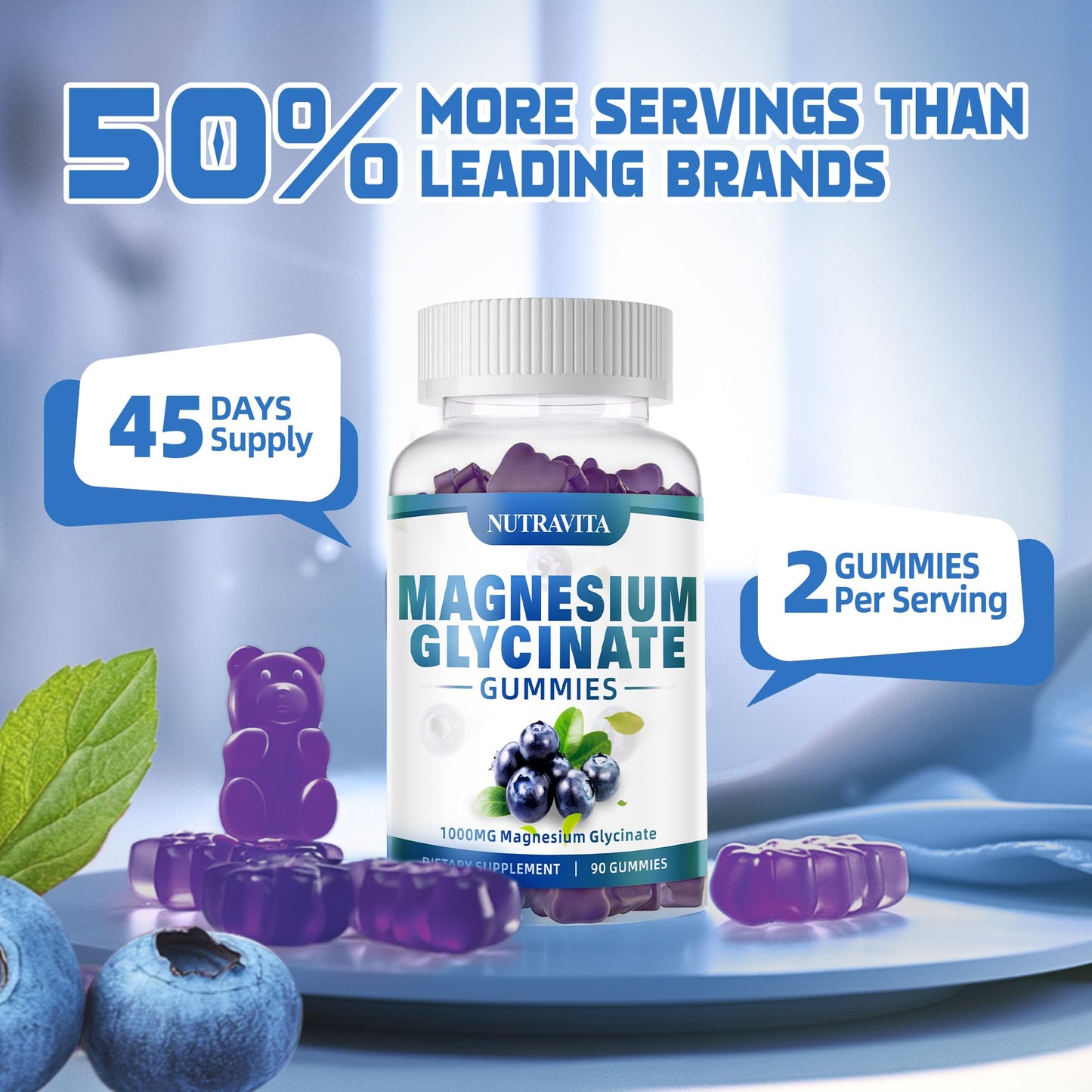 Magnesium Glycinate Gummies 1000mg with Magnesium L-Threonate,Chelated Magnesium Potassium Complex Supplement with VitD, B6, CoQ10, Calcium,Supports for Memory