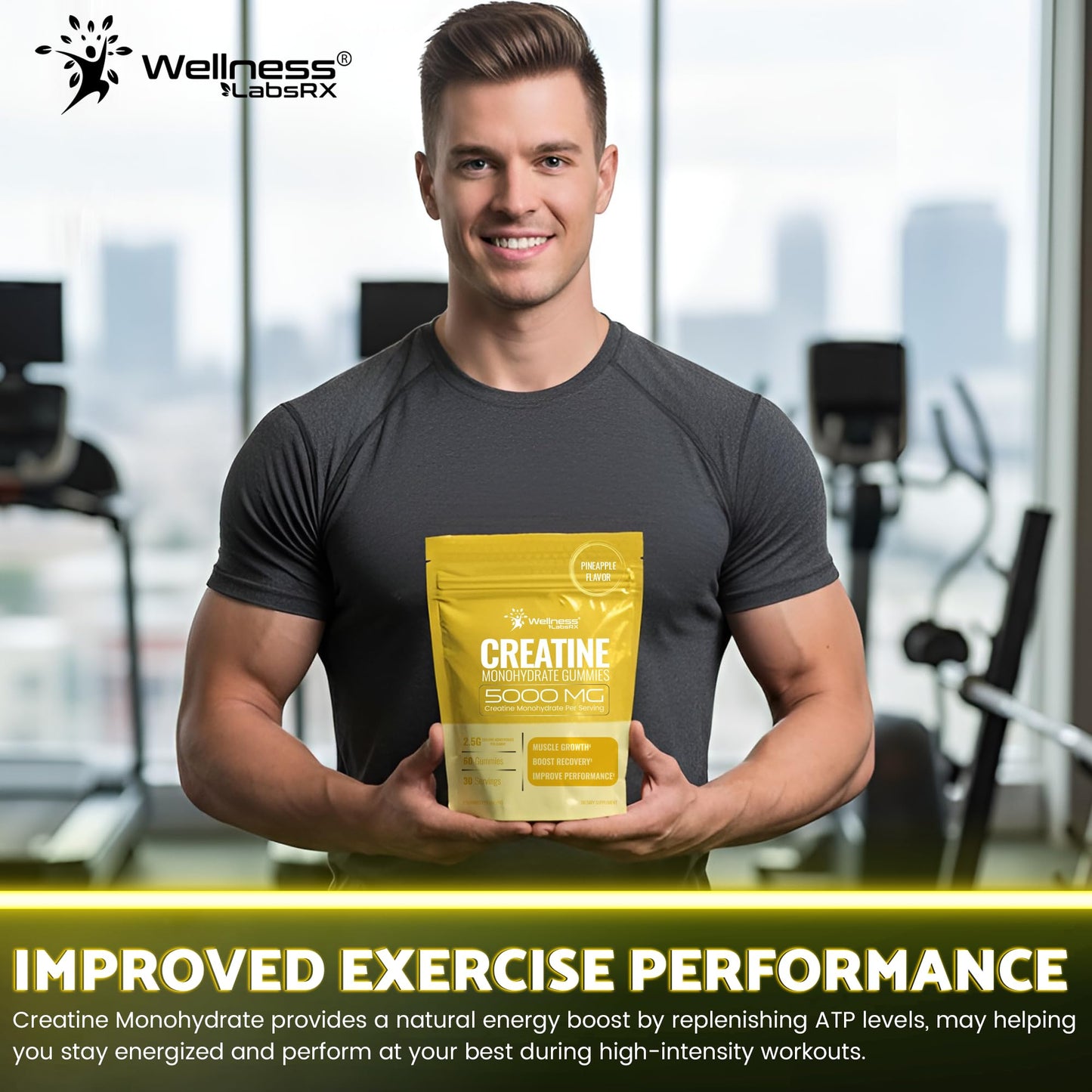 Creatine Gummies 5000mg, 30 Servings Creatine Monohydrate Gummies - Third-Party Tested Creatine for Women, Pineapple Flavor Creatine for Men, Muscle Growth,