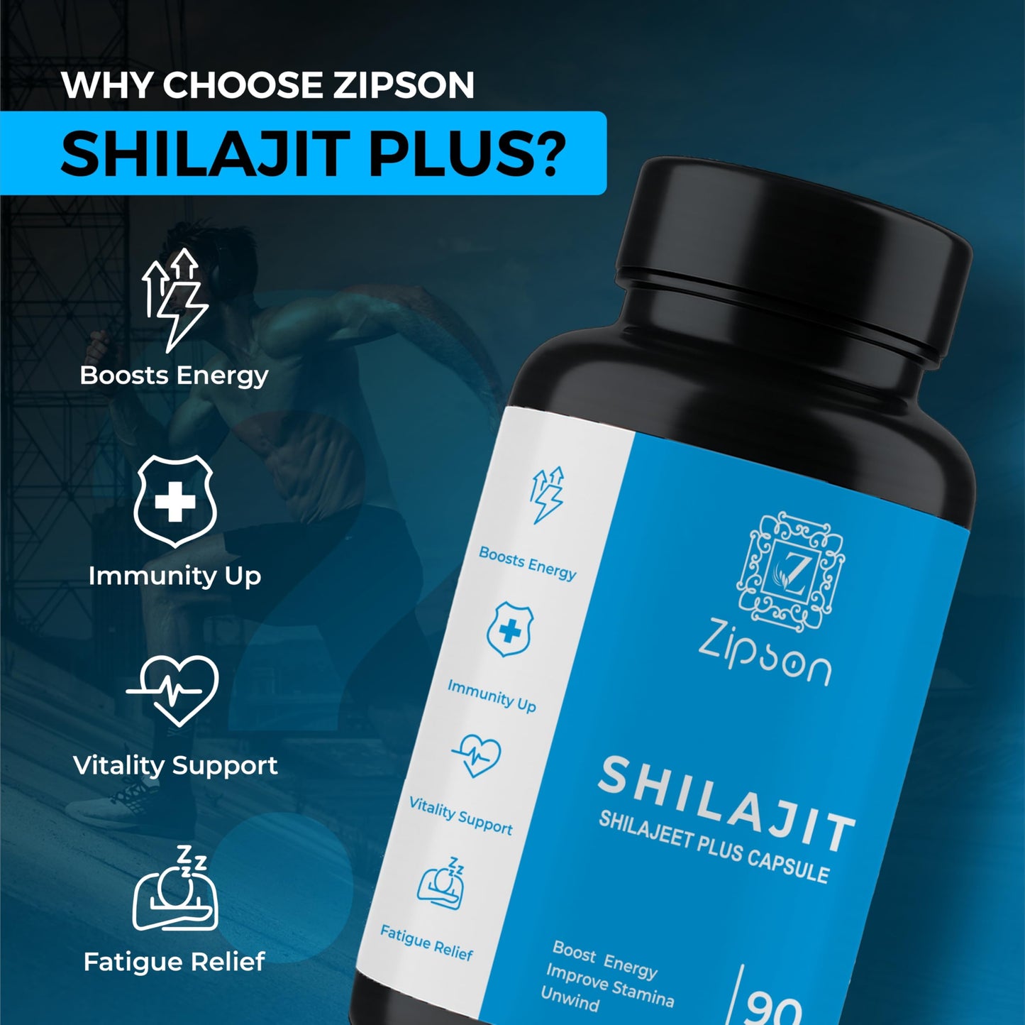ZIPSON Shilajit for Men & Women | 90 Capsules | Himalayan Formula for Extra Power, Stamina & Immune Support | with Natural Fulvic Acid | Non-GMO | 500mg Per Serving ZIPSON buy supplements Au