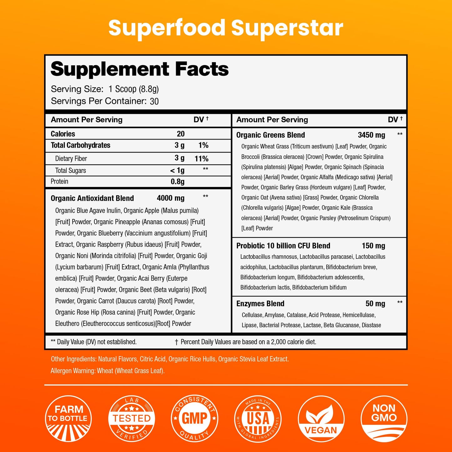 NutraChamps Super Greens Powder Premium Superfood | 20+ Organic Green Veggie Whole Foods | Wheat Grass, Spirulina, Chlorella | Antioxidant, Digestive Enzyme