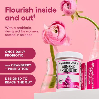 Physician's CHOICE Probiotics for Women - PH Balance, Digestive, UT, & Feminine Health - 50 Billion CFU - 6 Unique Strains for Her - Organic Prebiotics, Cranberry Extract+ - Women Probiotic - 30 CT Physician's CHOICE buy supplements Au