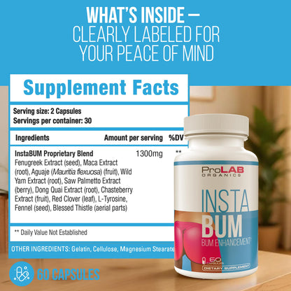 ProLab Organics InstaBum Bum Enhancement Pills – Lift, Shape, and Fill Glutes – Fast Growth for Bigger Butt and Hips – No Gummies. Visible Results in 1-2 Weeks ProLab OrganicsBuy Supplements Australia
