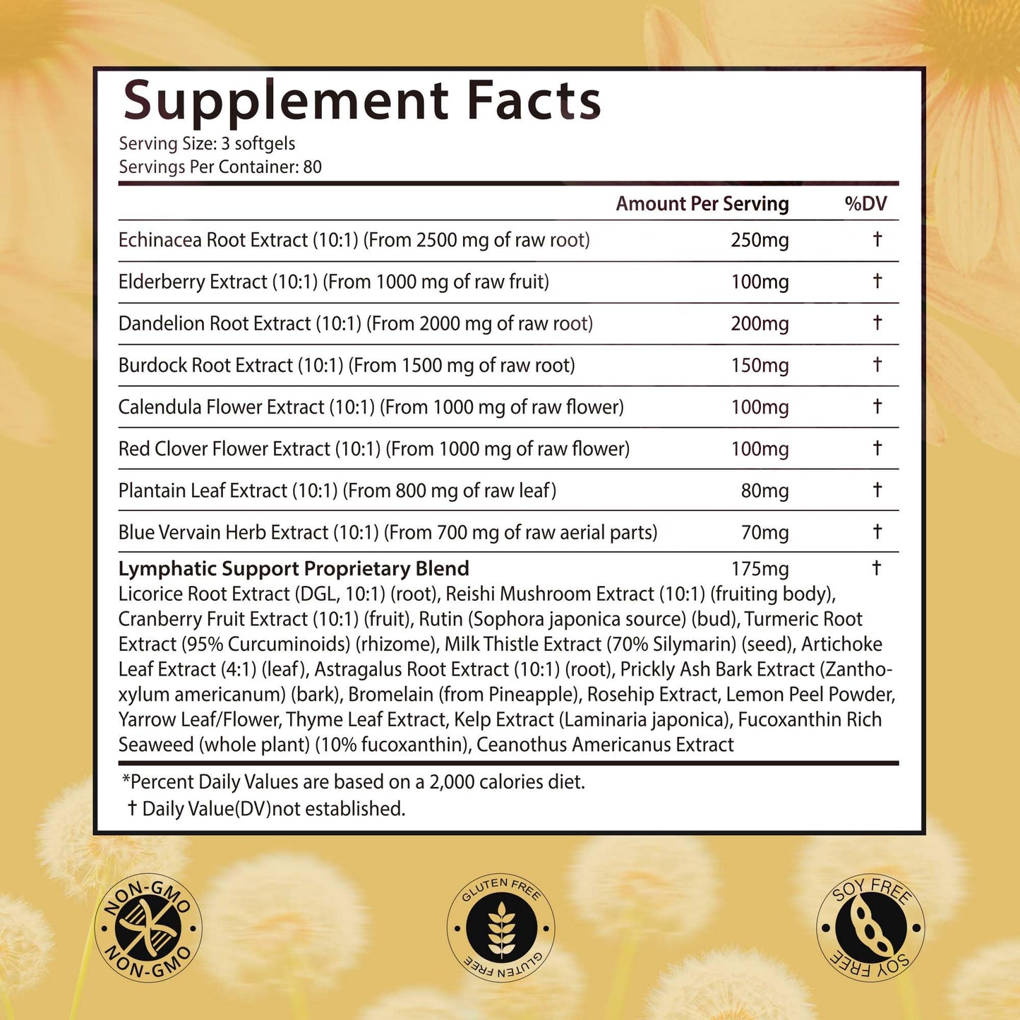 VerdiGusto 10,675mg Lymphatic Supplement | 25-in-1 Blend with Echinacea, Elderberry, Dandelion | 240 Softgels, 80 Day Supply | Lymph System Support | Soy Free, Non-GMO, Gluten Free VerdiGusto buy supplements Au