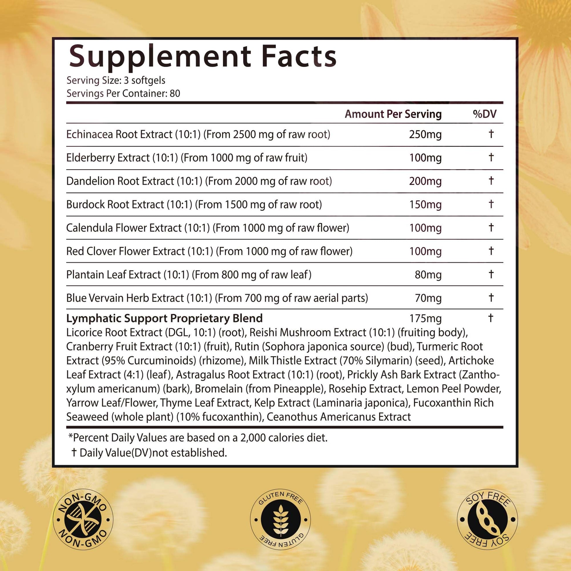 VerdiGusto 10,675mg Lymphatic Supplement | 25-in-1 Blend with Echinacea, Elderberry, Dandelion | 240 Softgels, 80 Day Supply | Lymph System Support | Soy Free, Non-GMO, Gluten Free VerdiGusto buy supplements Au