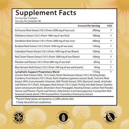 VerdiGusto 10,675mg Lymphatic Supplement | 25-in-1 Blend with Echinacea, Elderberry, Dandelion | 240 Softgels, 80 Day Supply | Lymph System Support | Soy Free, Non-GMO, Gluten Free VerdiGusto buy supplements Au