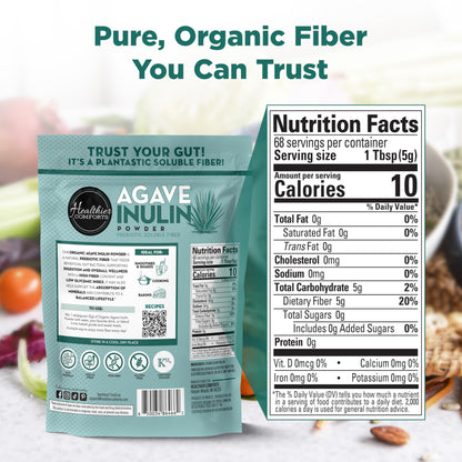 Healthier Comforts Organic Inulin Powder (12 oz) from Blue Agave | Soluble Prebiotic Fiber, Gentle on Digestion, Non-GMO | Perfect for Coffee, Baking & Cooking