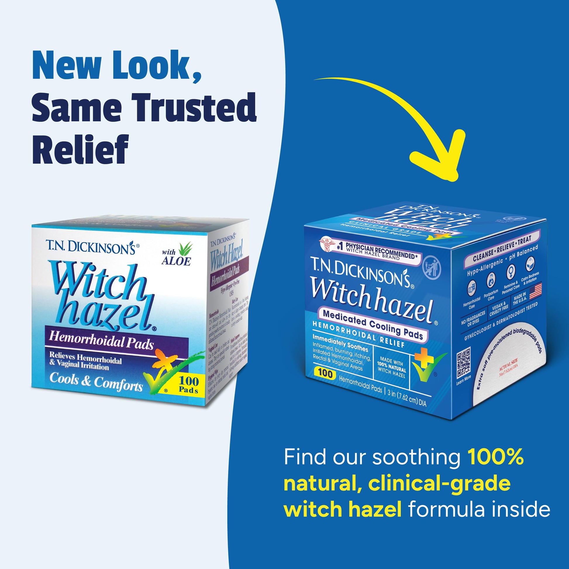 T.N. Dickinson’s Medicated Cooling Pads with Witch Hazel and Aloe | Hemorrhoid Treatment, Postpartum Care, Feminine & Rectal Relief | 100 Rounds T.N. Dickinson'sBuy Supplements Australia