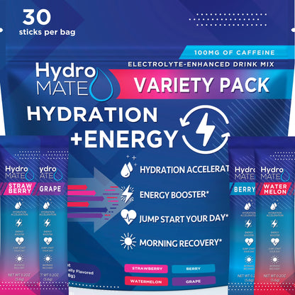 HydroMATE Electrolytes Powder Drink Mix Packets Hydration Accelerator Low Sugar Party Favors for Rapid Recovery Vitamin C Plu