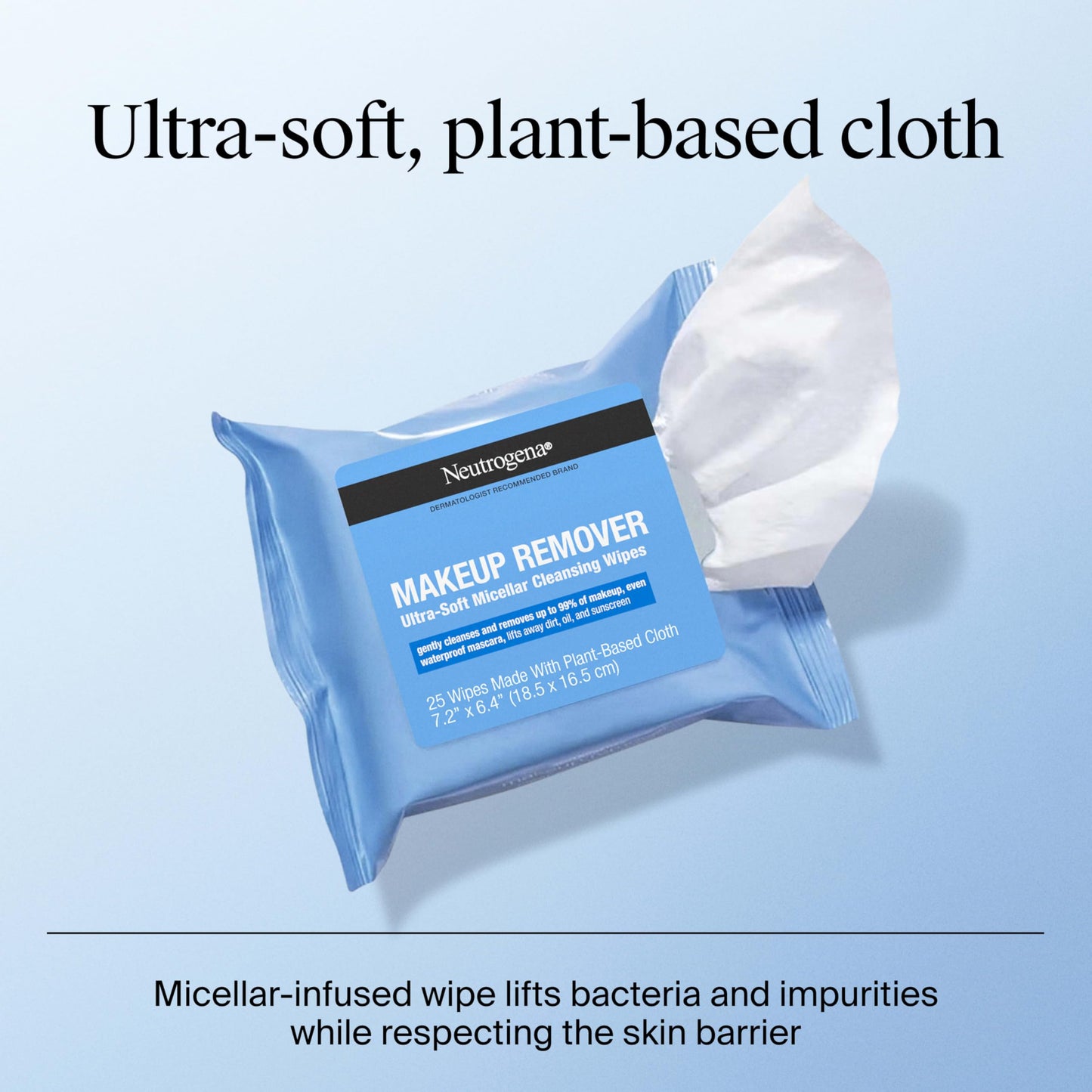 Neutrogena Makeup Remover Wipes Micellar Alcohol-Free Face Towelettes Remove Waterproof Mascara & Oil, Compostable 100% Plant-Based Cloth