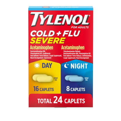 Tylenol Cold + Flu Severe Day & Night Caplets Combo Pack for Multi-Symptom Cold & Flu Symptom Relief, Cough, Sore Throat, and Headache Relief, Acetaminophen Pain Reliever, 24 ct Tylenol buy supplements Au