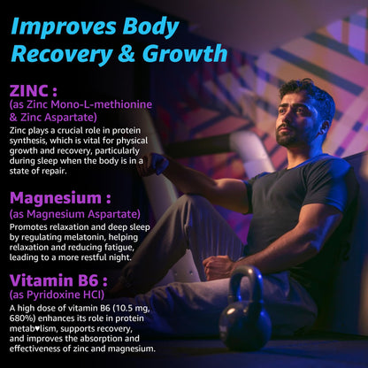 Zinc and Magnesium Supplement, Zinc Magnesium Aspartate Post Workout Gummies for Men Women, with Vitamin B6, B12, D3, Turmeric for Nighttime Recovery, Reduce Fatigue