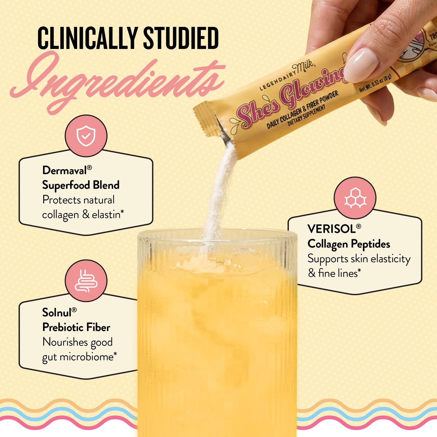 Legendairy Milk She’s Glowing Collagen Peptides Powder with Prebiotic Fiber, Tropical Drink Mix Supplement for Women,